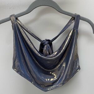 12th Tribe Shimmering Blue Halter Top Crop Top